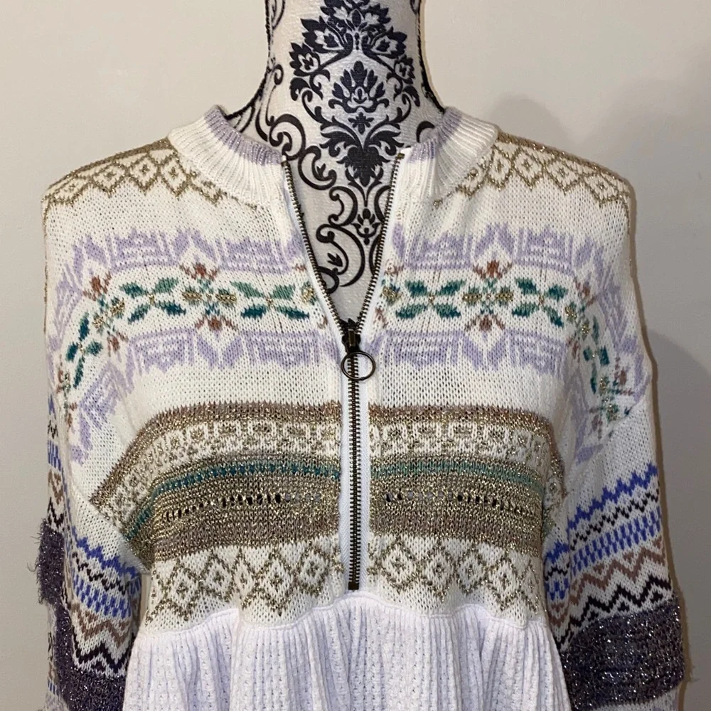 NWT!Free People Cozy Cottage 1/2 Zip Sweater Nordic-Inspired Size Small $128